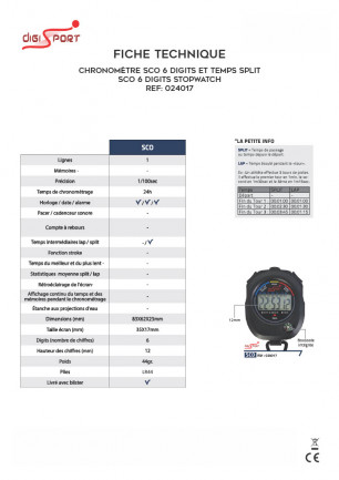 Chronomètre SCO 1 ligne 6 digits Sporti France 024017