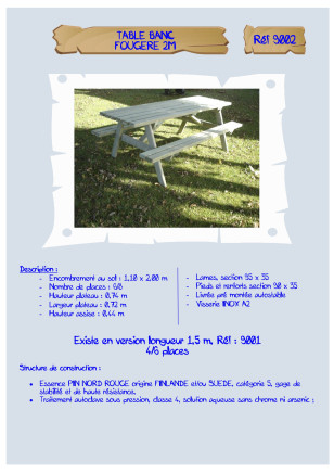 Table-banc Fougère LA9001/LA9002
