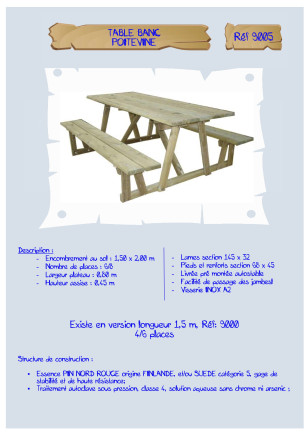 Table-banc Poitevine LA9000/LA9005