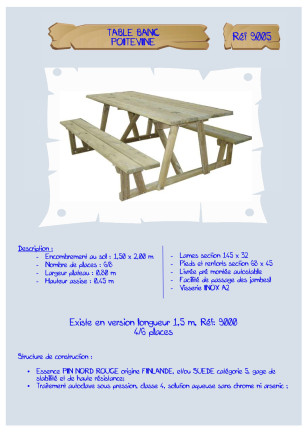 Table banc Poitevine LA9000/LA9005 Loisirs Aménagements - Educ' Loisirs