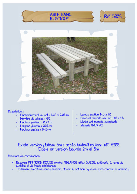 Table-banc Rustique LA9006