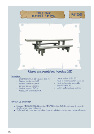 Table-banc Rustique 3 M PMR assise 43 cm LA9306