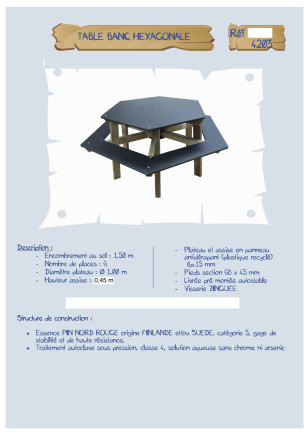 Table-banc hexagonale assise 45 cm LA4203NP